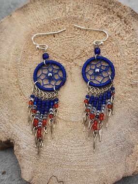 Handcrafted Blue Dreamcatcher Bead Earrings - Women Jewelry E090326-4
